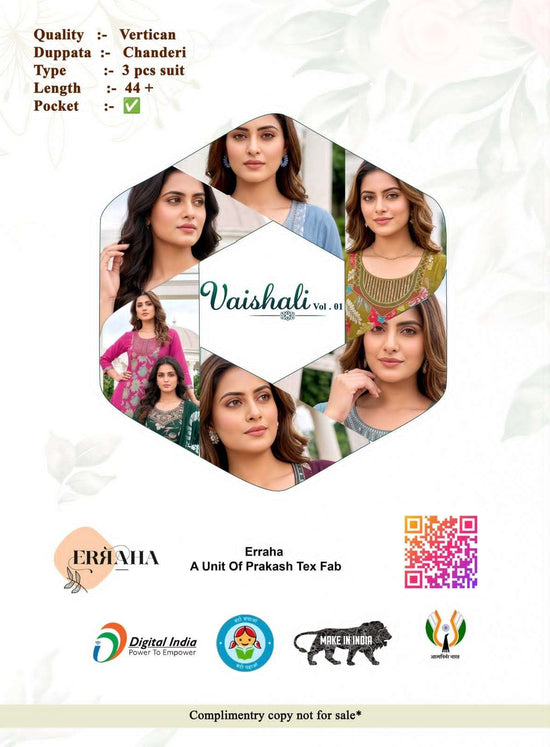 Erraha Vaishali Vol 1 Vertican Embroidered Kurti Pant Dupatta Set