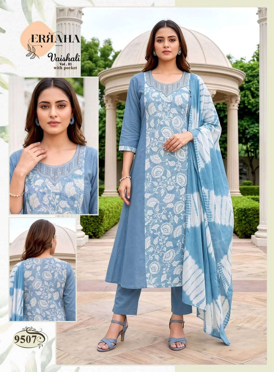 Erraha Vaishali Vol 1 Vertican Embroidered Kurti Pant Dupatta Set