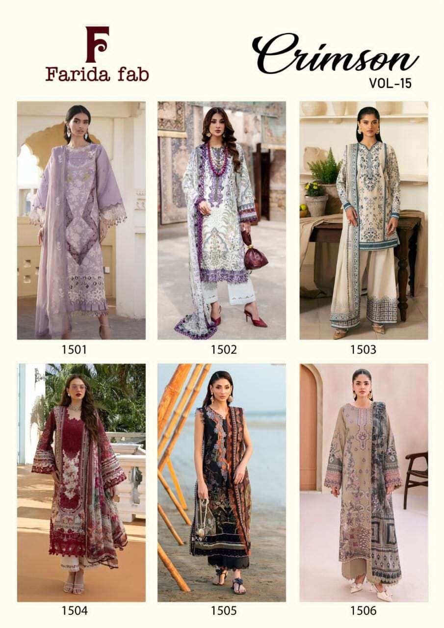 Farida Fab Crimson Vol 15 Pure Cotton Pakistani Suit - Amrah Wholesale
