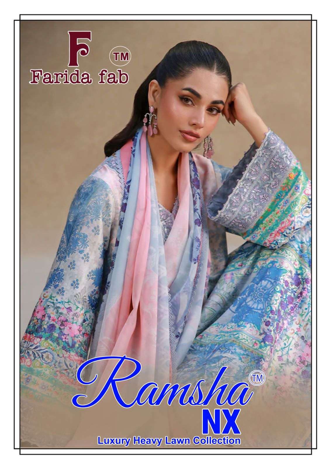 Farida Fab Ramsha Nx Heavy Lawn Printed Dress Material