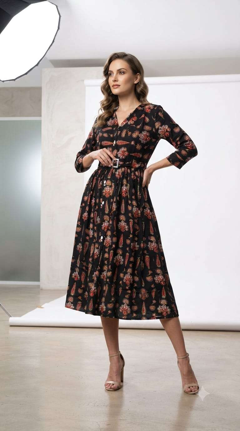 Fashion Talk D-124 Heavy Rayon Ankle Length Flared Gown