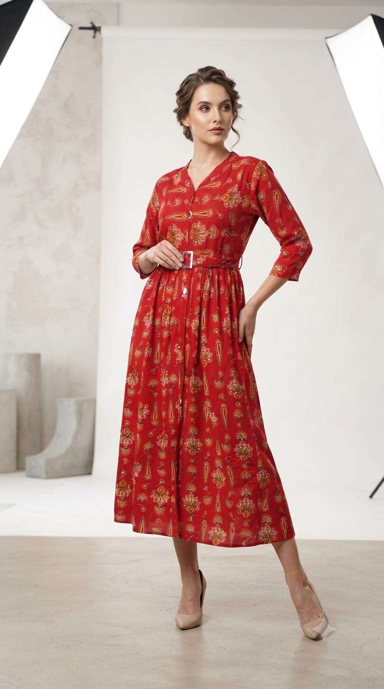 Fashion Talk D-124 Heavy Rayon Ankle Length Flared Gown