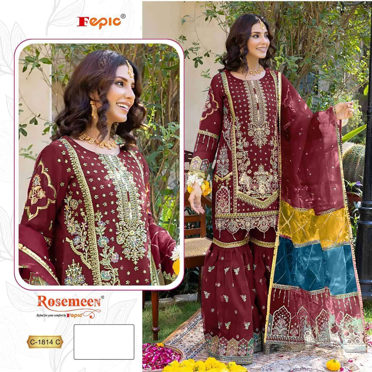 FEPIC Rosemeen 1814 Organza Pakistani Suit - Amrah Wholesale