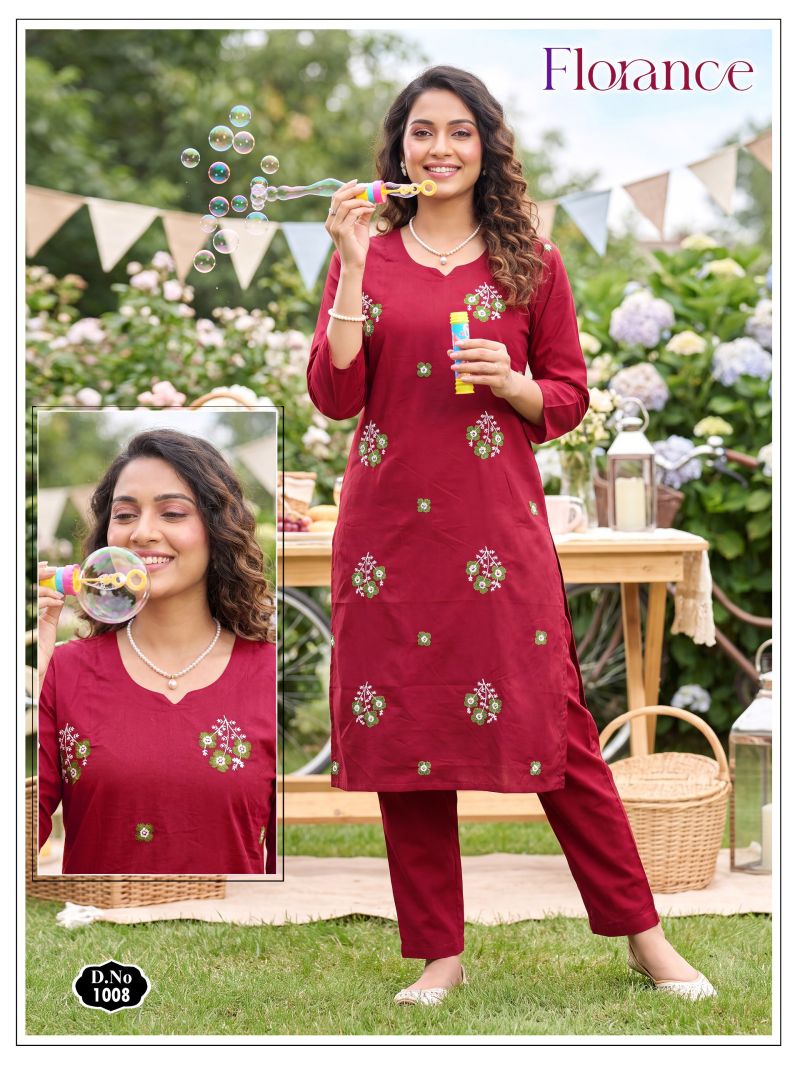 Florance Vol 1 Dhabu Cotton Embroidered Kurti Pant Set