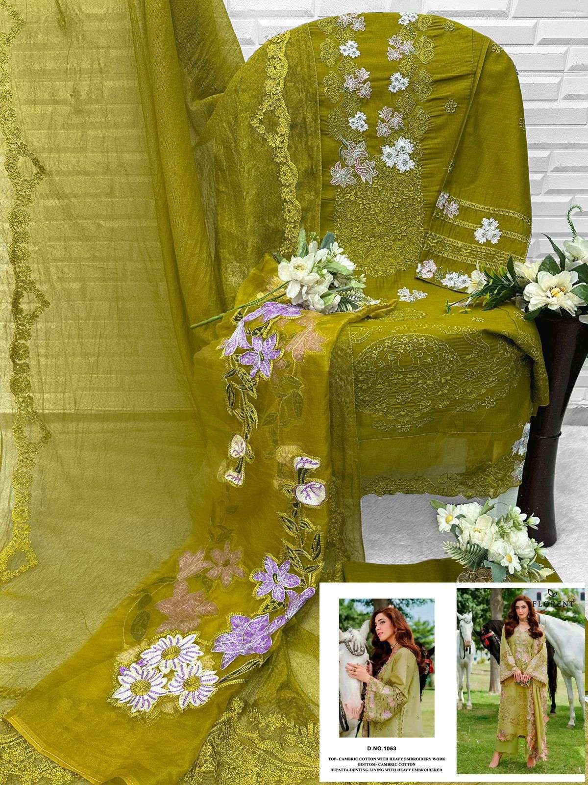 FLORENT 1053 Cambric Cotton Embroidery Pakistani Suit - Amrah Wholesale