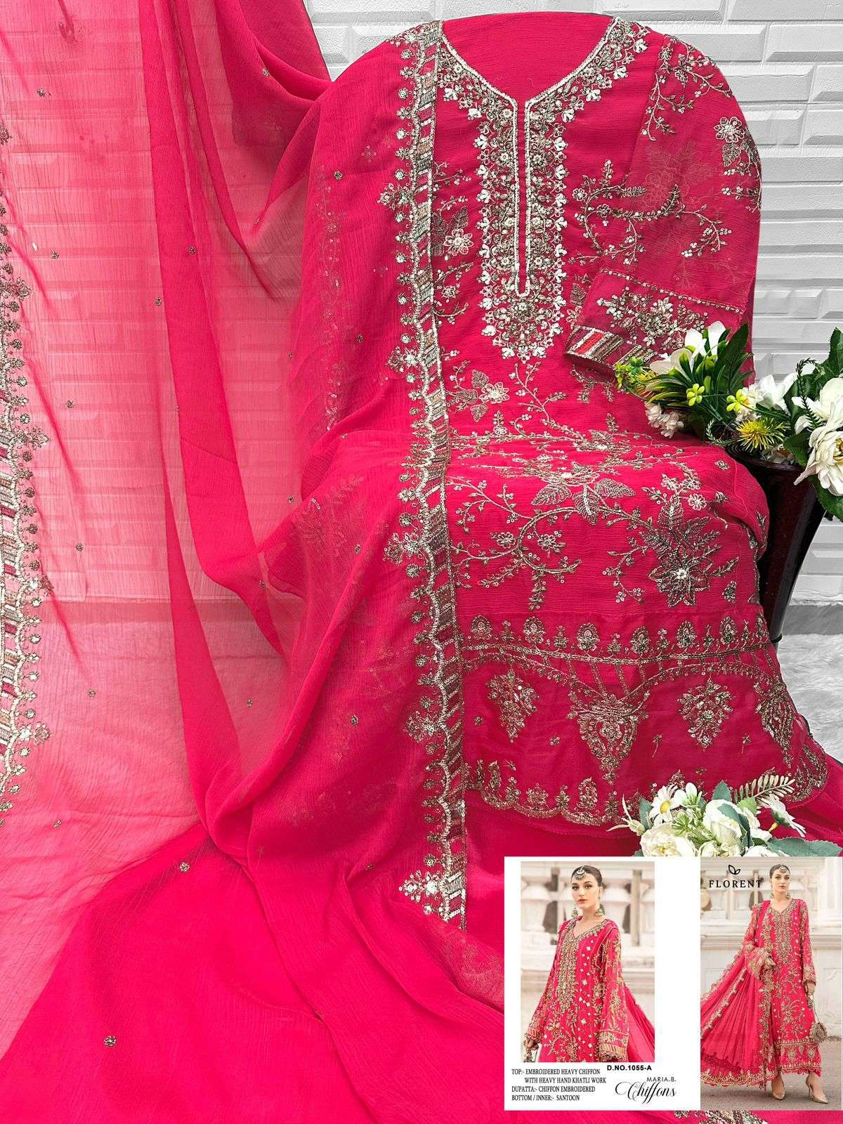 FLORENT 1055 A TO H Series Chiffon Embroidered Pakistani Dress Set Wholesale Surat