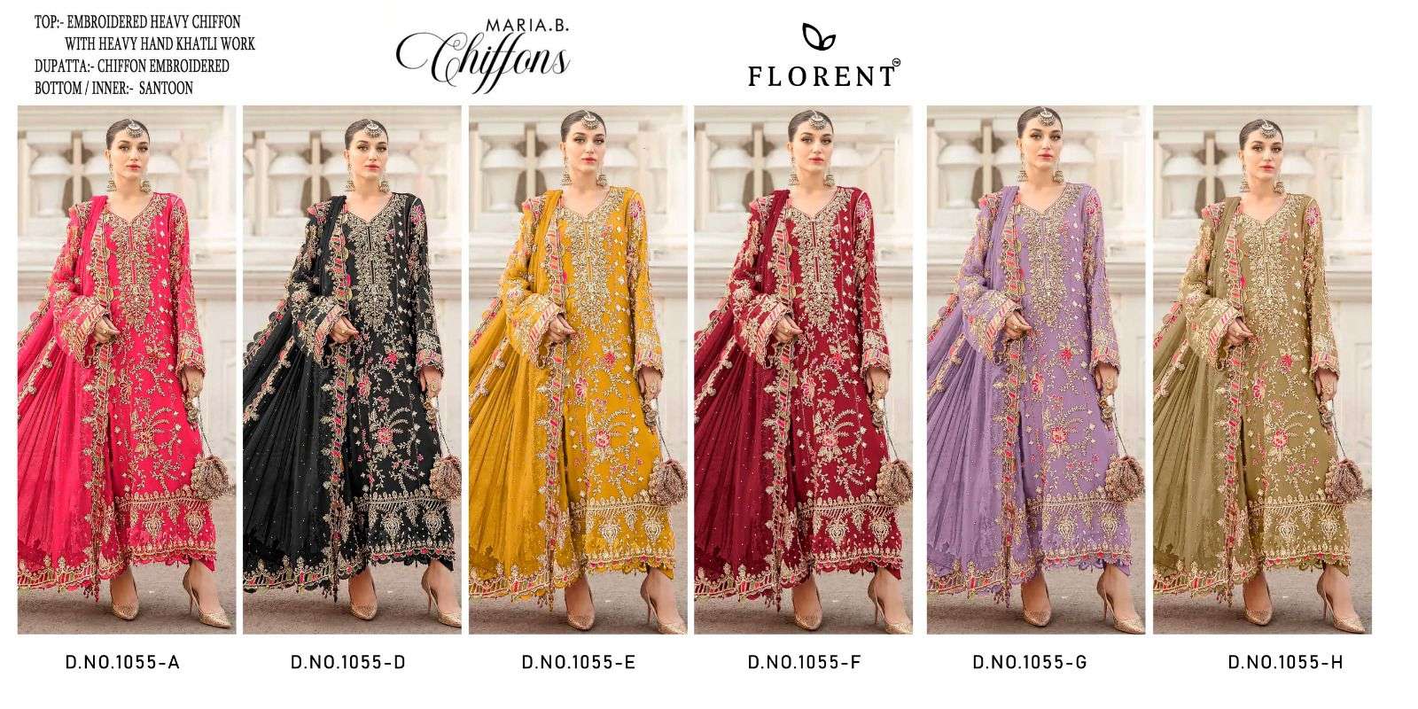 FLORENT 1055 A TO H Series Chiffon Embroidered Pakistani Dress Set Wholesale Surat