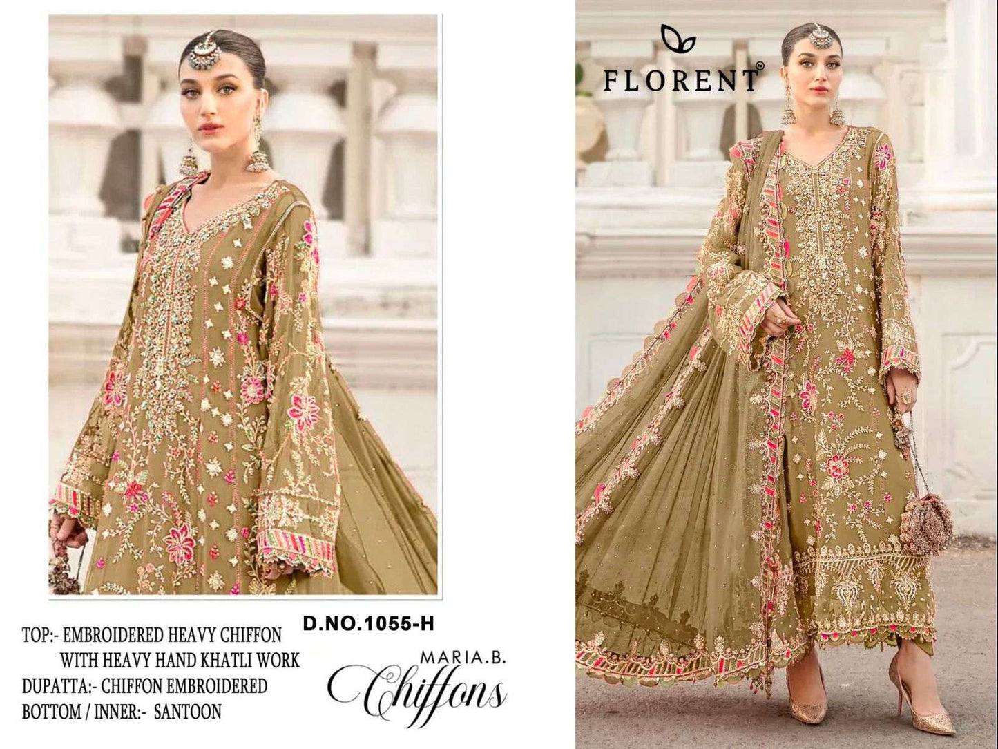 FLORENT 1055 A TO H Series Chiffon Embroidered Pakistani Dress Set Wholesale Surat