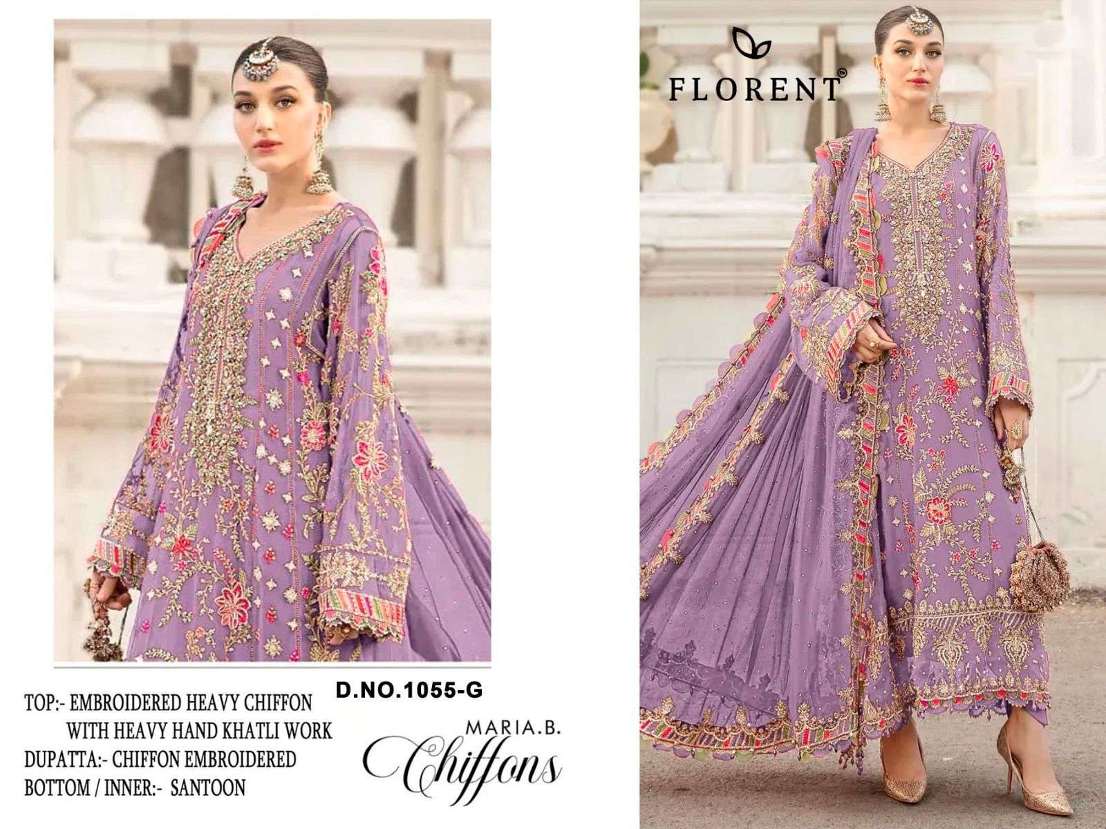 FLORENT 1055 A TO H Series Chiffon Embroidered Pakistani Dress Set Wholesale Surat