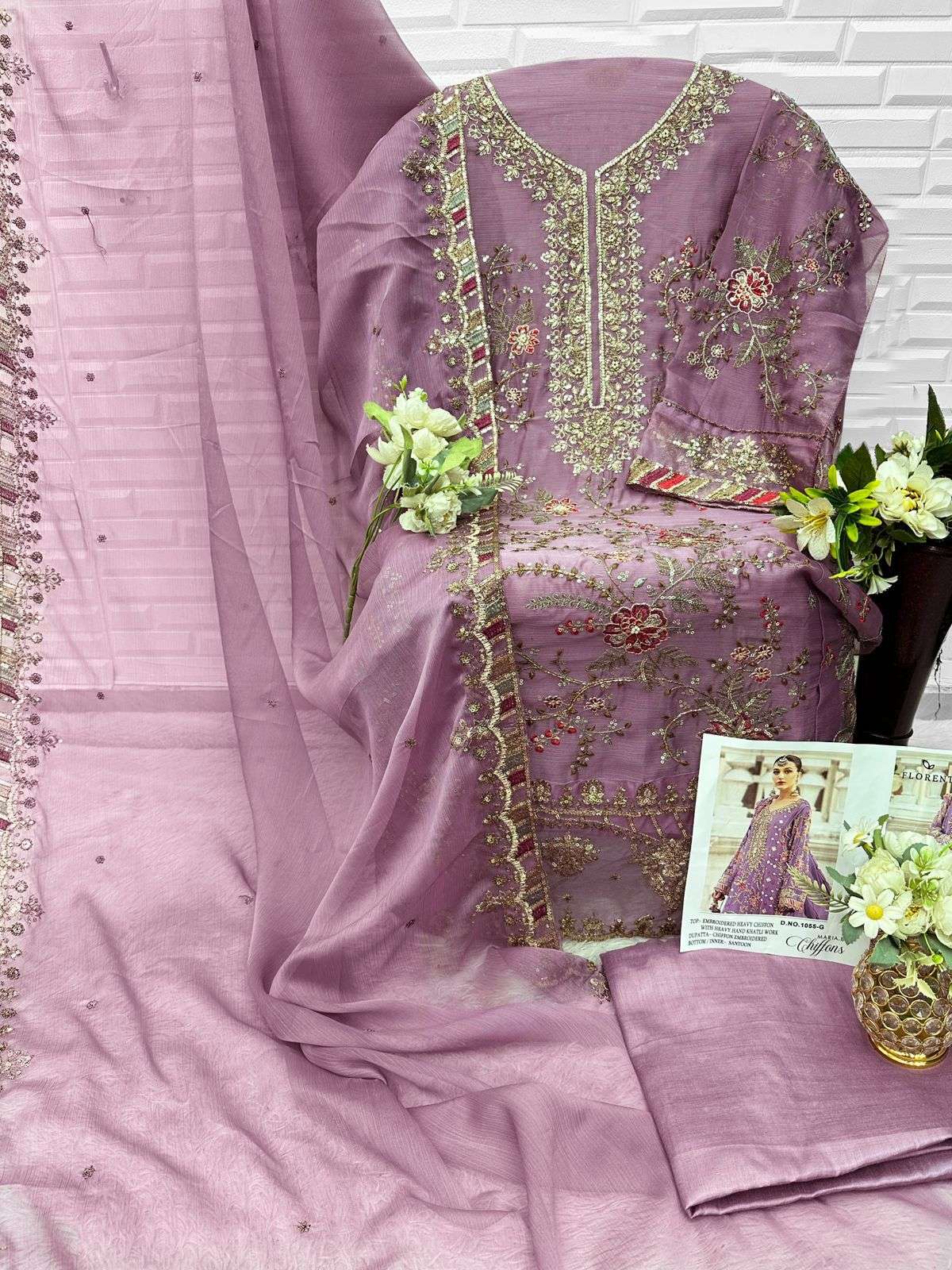 FLORENT 1055 A TO H Series Chiffon Embroidered Pakistani Dress Set Wholesale Surat