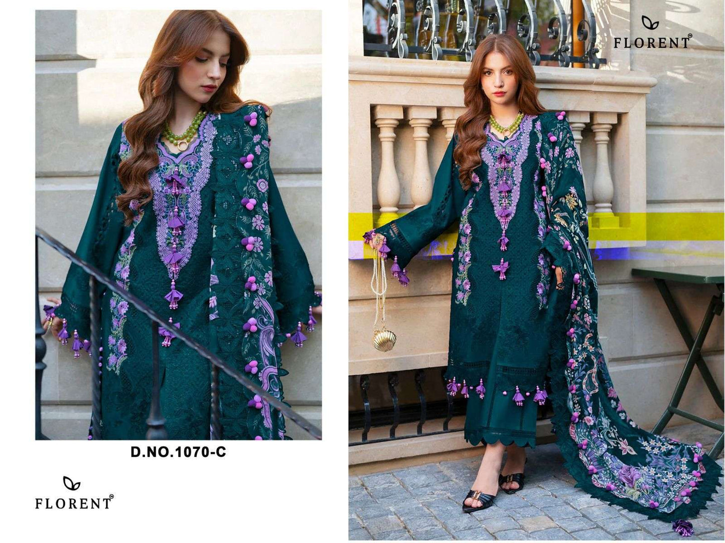 Florent 1070 Cotton Embroidery Unstitched Pakistani Suit