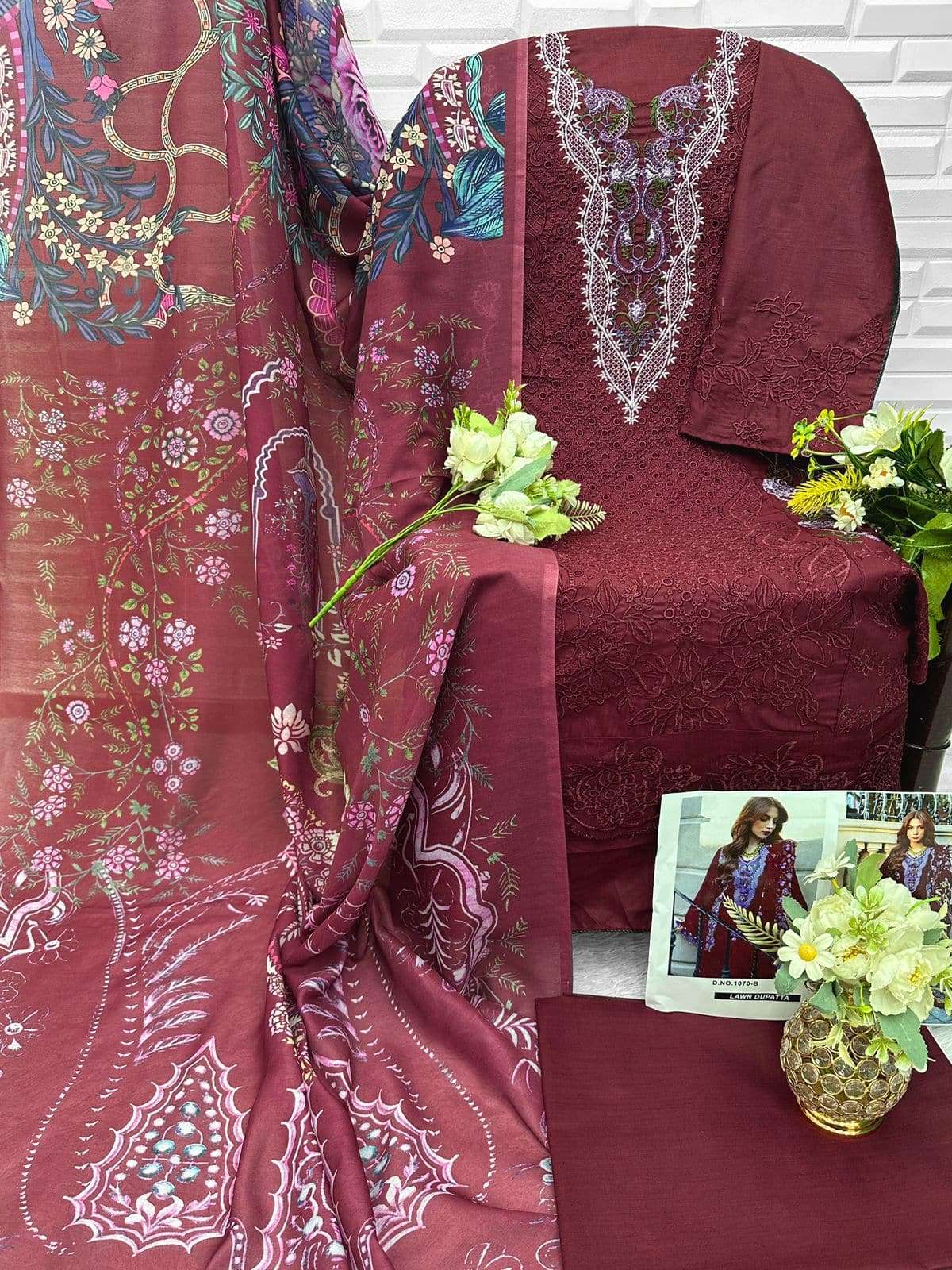 Florent 1070 Cotton Embroidery Unstitched Pakistani Suit