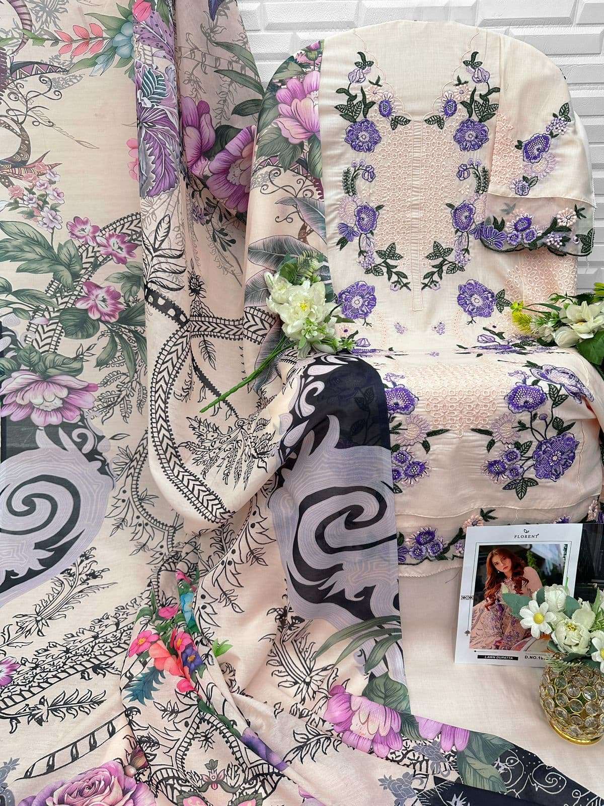 FLORENT 1072 Cambric Cotton Pakistani Suit Set - Amrah Wholesale