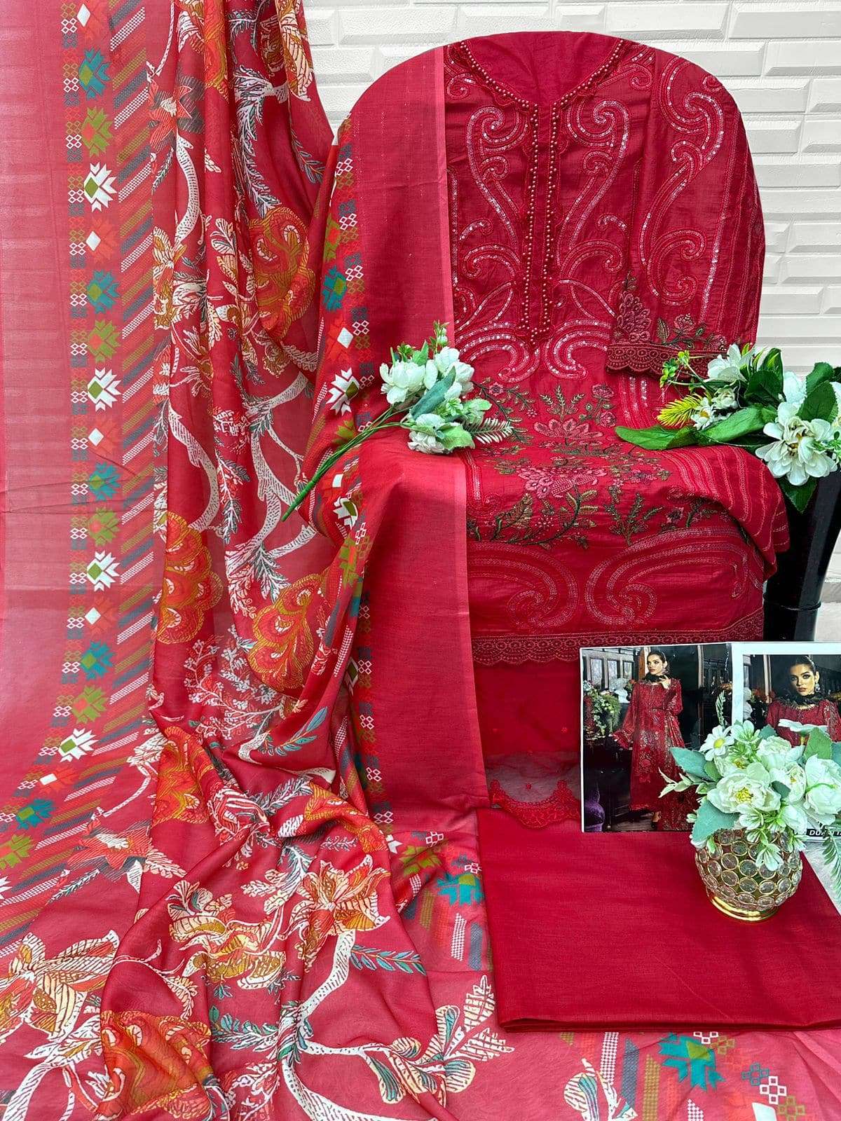 Florent 1079 Cambric Cotton Embroidered Pakistani Suit