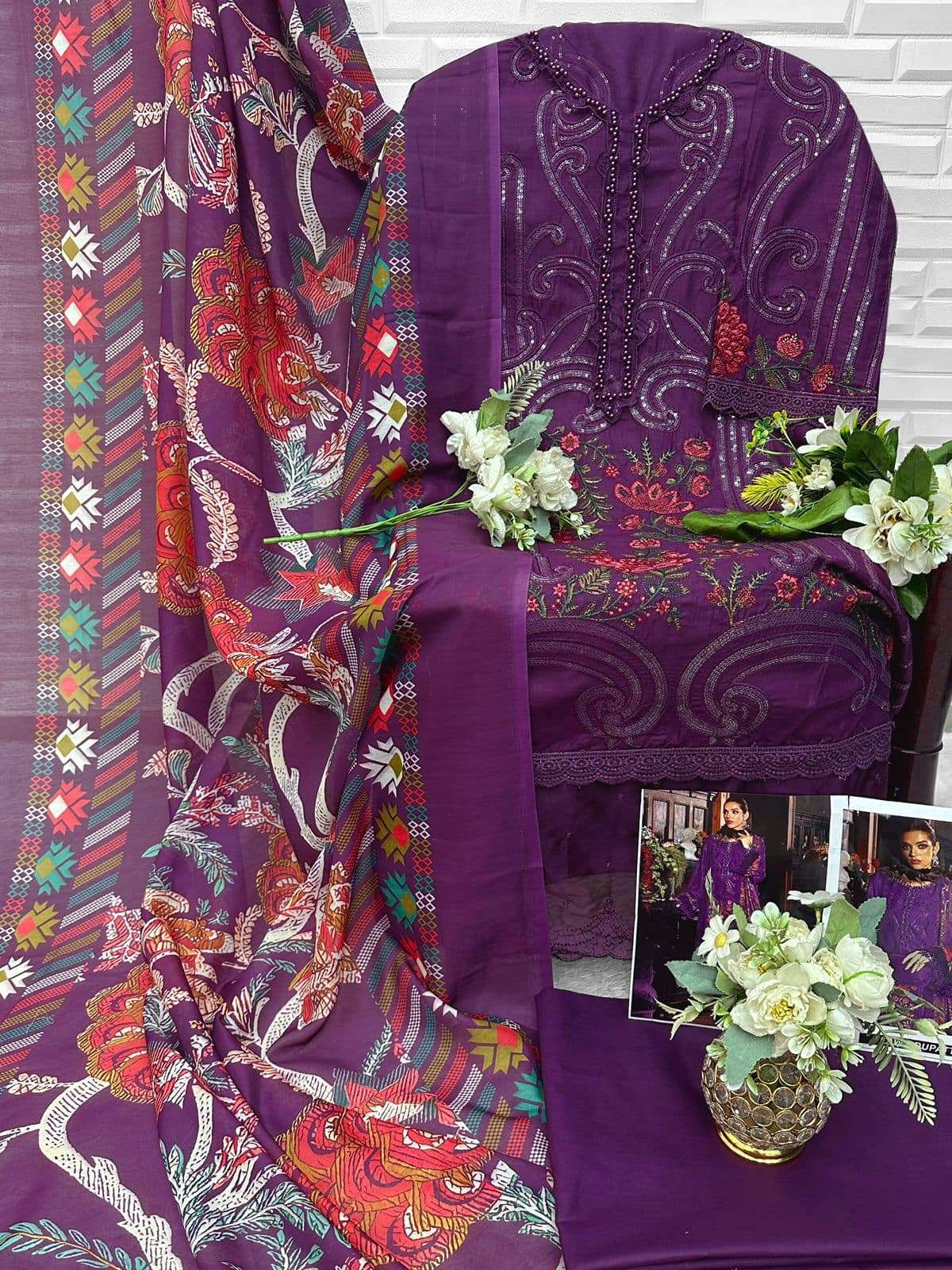 Florent 1079 Cambric Cotton Embroidered Pakistani Suit