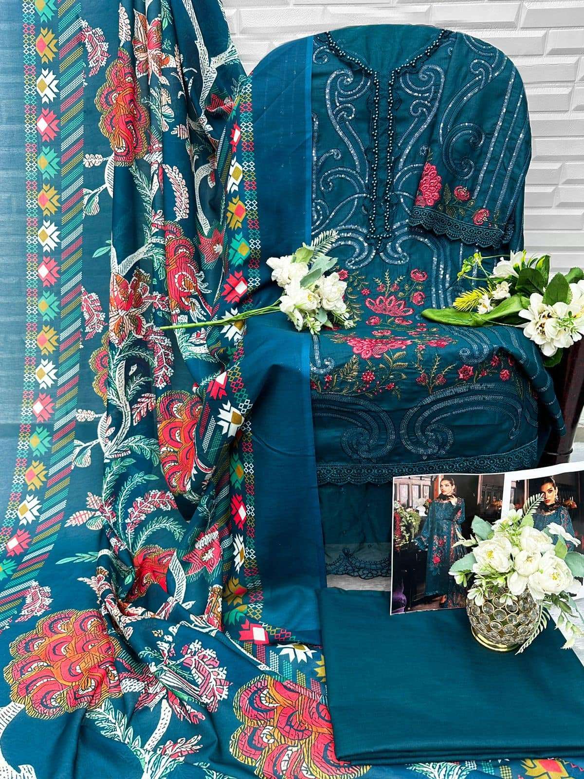 Florent 1079 Cambric Cotton Embroidered Pakistani Suit