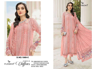 Florent D 1069 Abcd Dinting Chiffon Heavy Embroidered Pakistani Suit