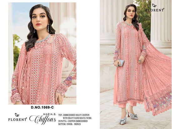 Florent D 1069 Abcd Dinting Chiffon Heavy Embroidered Pakistani Suit