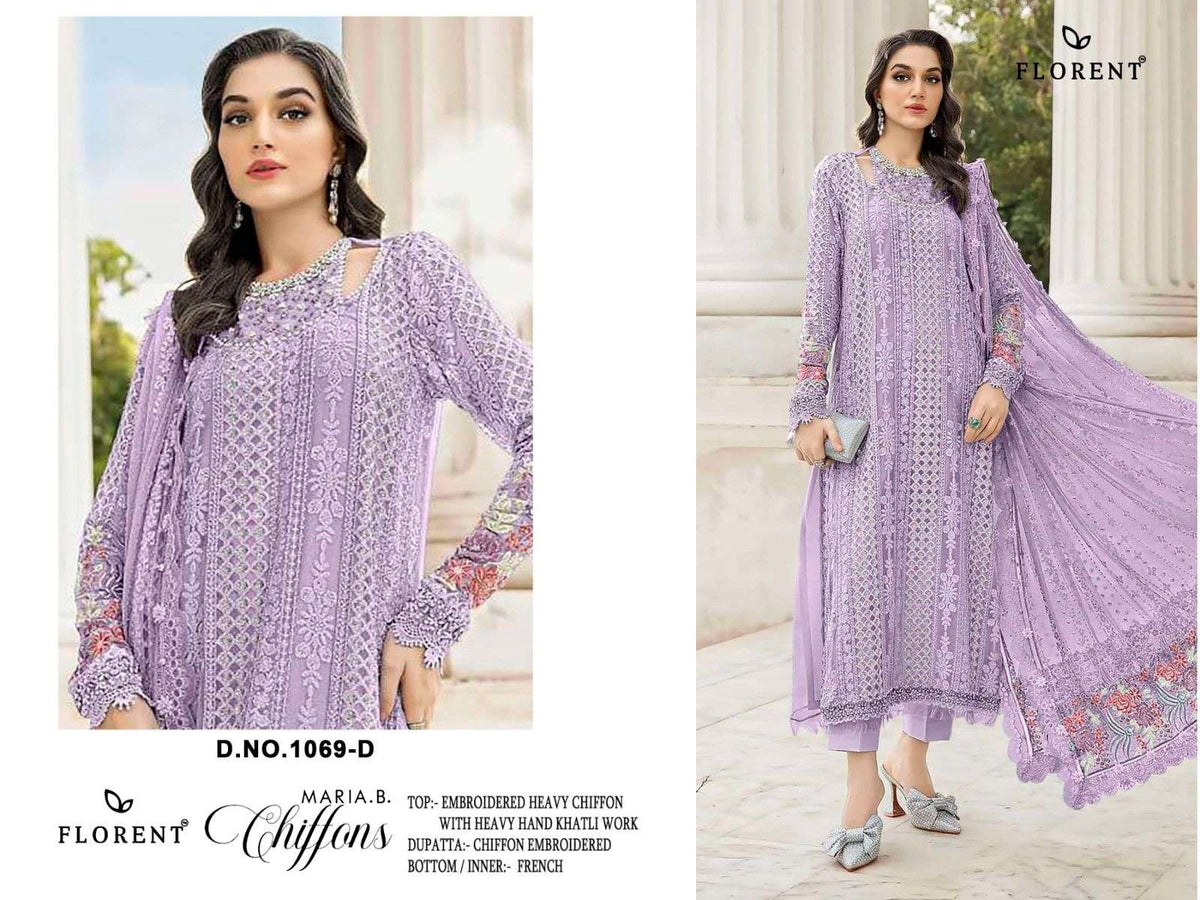 Florent D 1069 Abcd Dinting Chiffon Heavy Embroidered Pakistani Suit