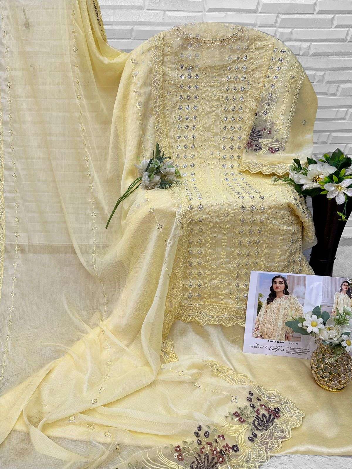 Florent D 1069 Abcd Dinting Chiffon Heavy Embroidered Pakistani Suit