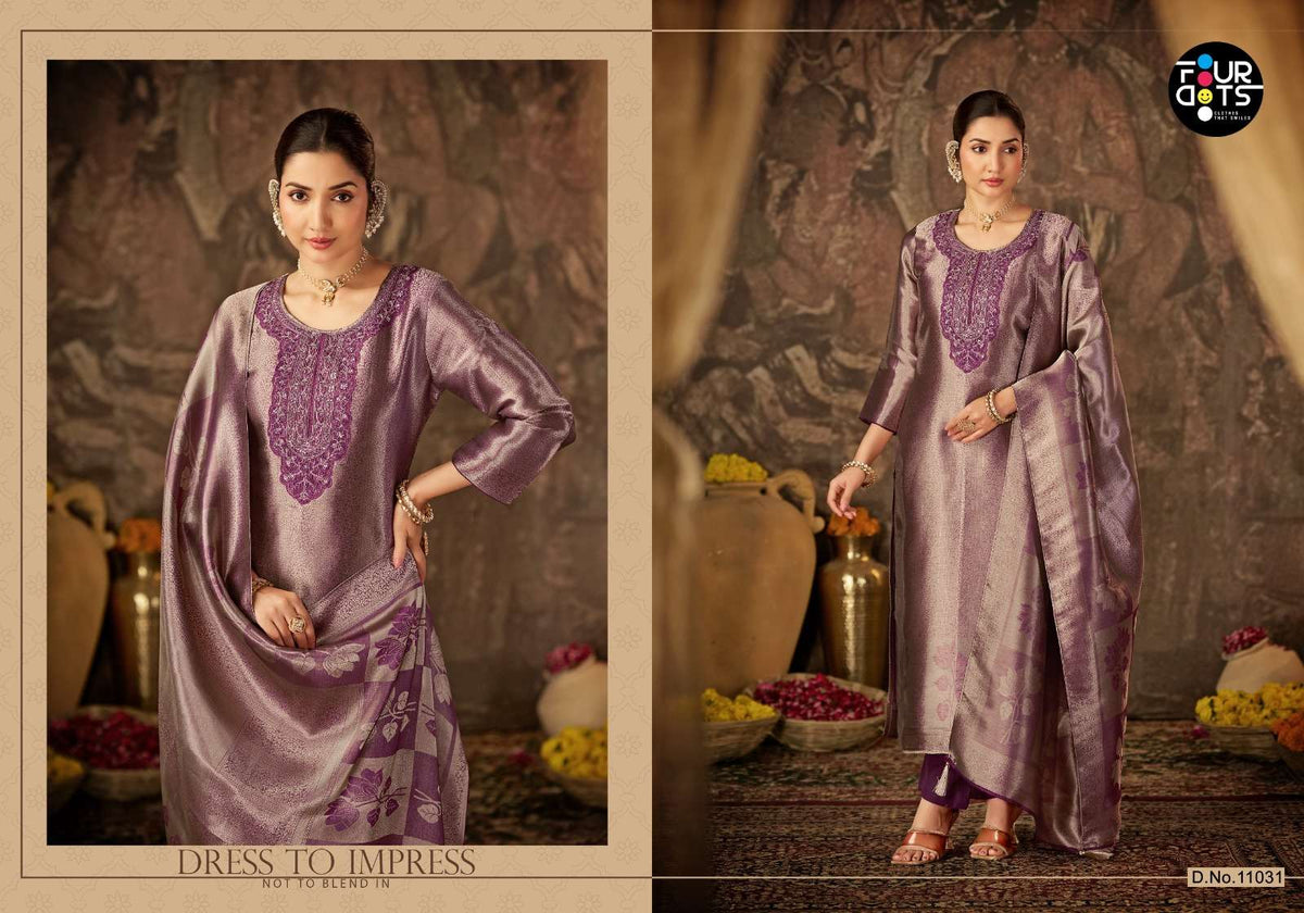 Four Dots Esme Silk Embroidered Dress Material