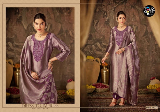 Four Dots Esme Silk Embroidered Dress Material