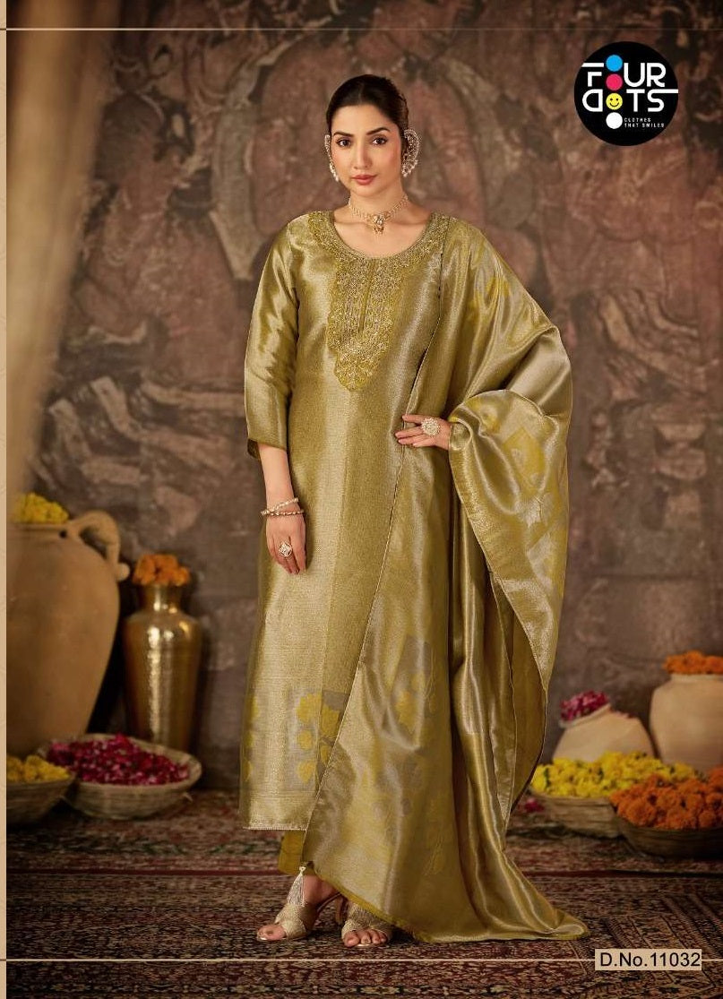 Four Dots Esme Silk Embroidered Dress Material