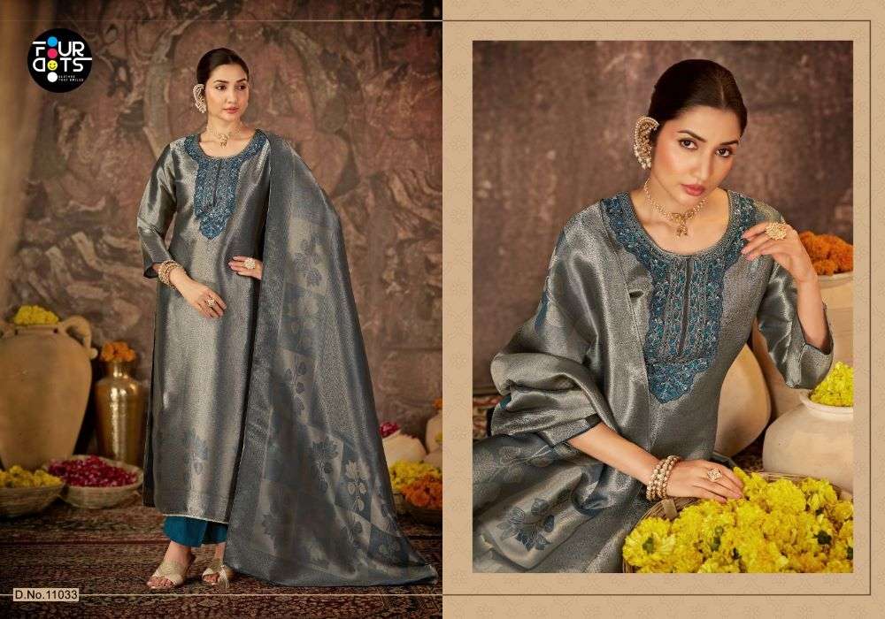 Four Dots Esme Silk Embroidered Dress Material