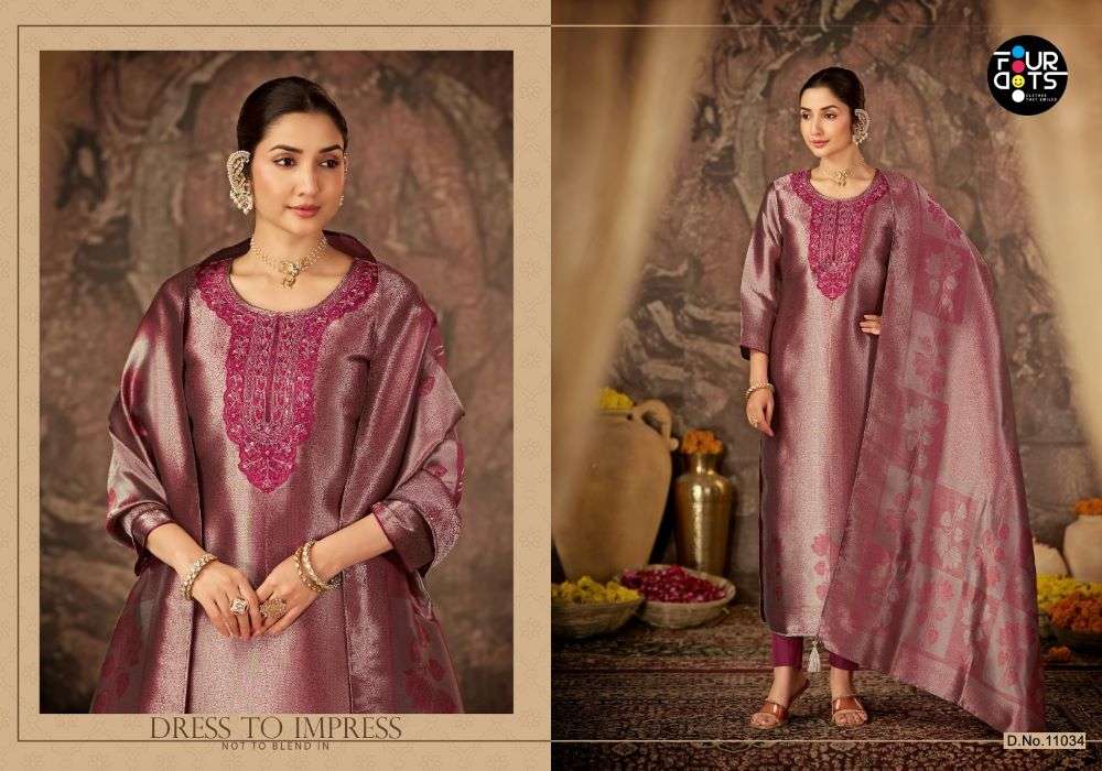 Four Dots Esme Silk Embroidered Dress Material