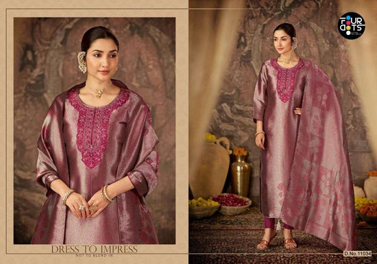 Four Dots Esme Silk Embroidered Dress Material