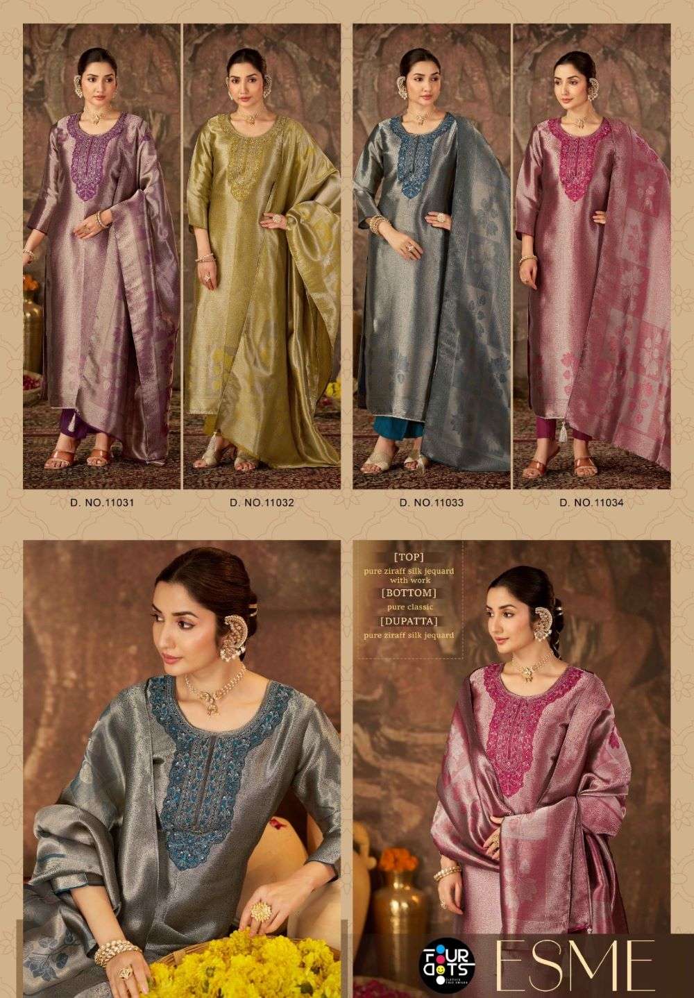 Four Dots Esme Silk Embroidered Dress Material