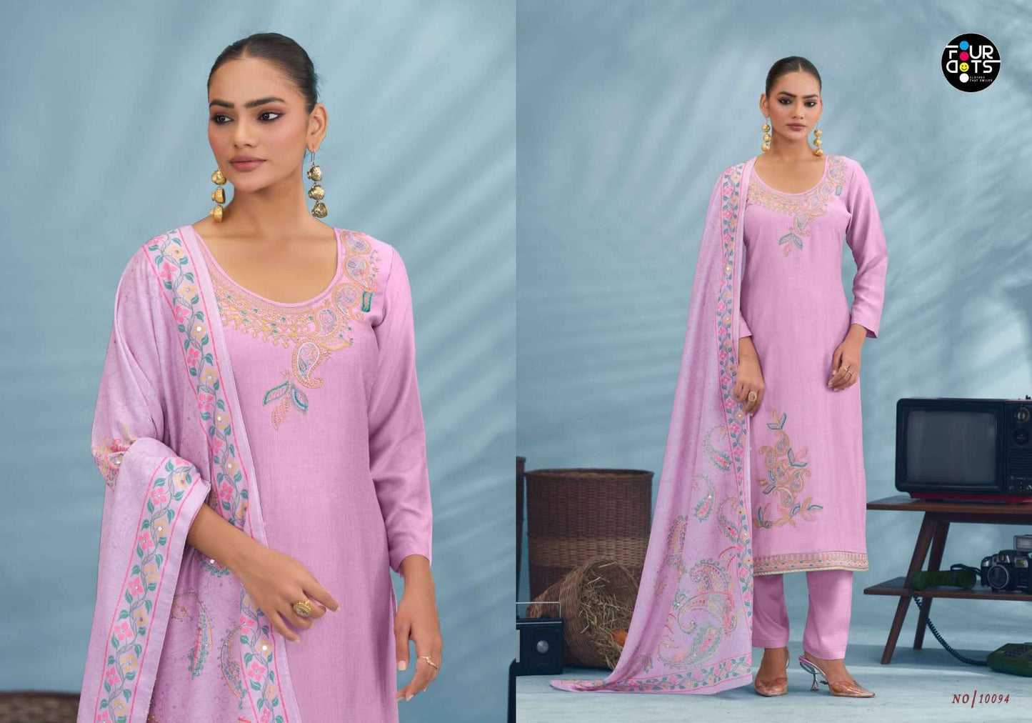 FOUR DOTS Riona Pure Muslin Dress Material