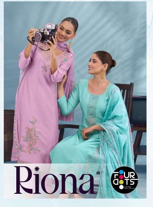 FOUR DOTS Riona Pure Muslin Dress Material - Amrah Wholesale