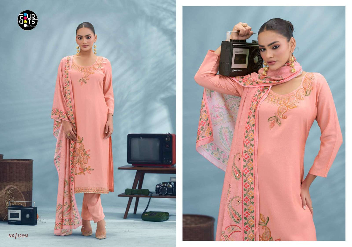 FOUR DOTS Riona Pure Muslin Dress Material - Amrah Wholesale