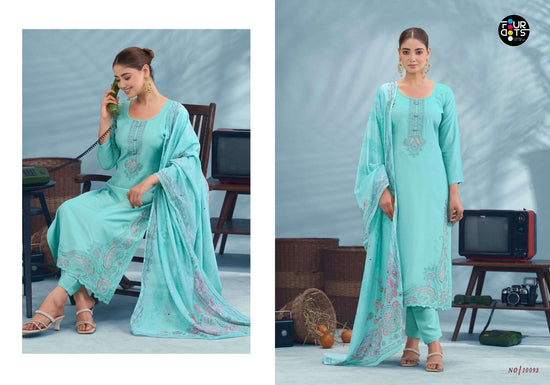 FOUR DOTS Riona Pure Muslin Dress Material - Amrah Wholesale