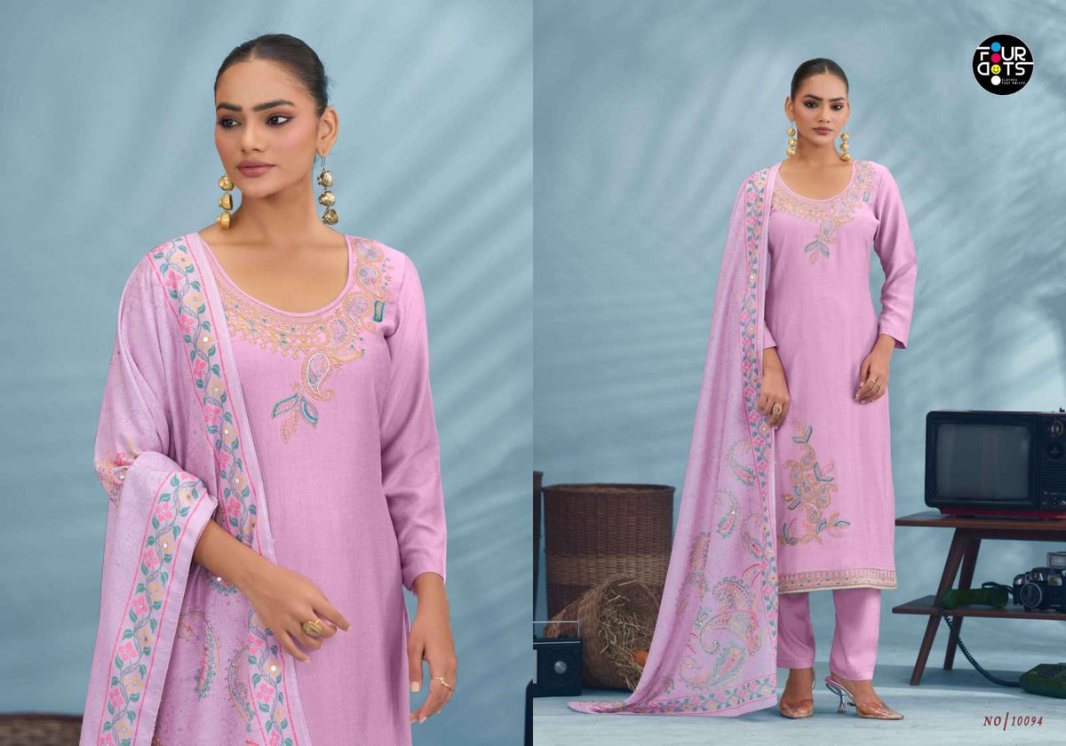 FOUR DOTS Riona Pure Muslin Dress Material - Amrah Wholesale