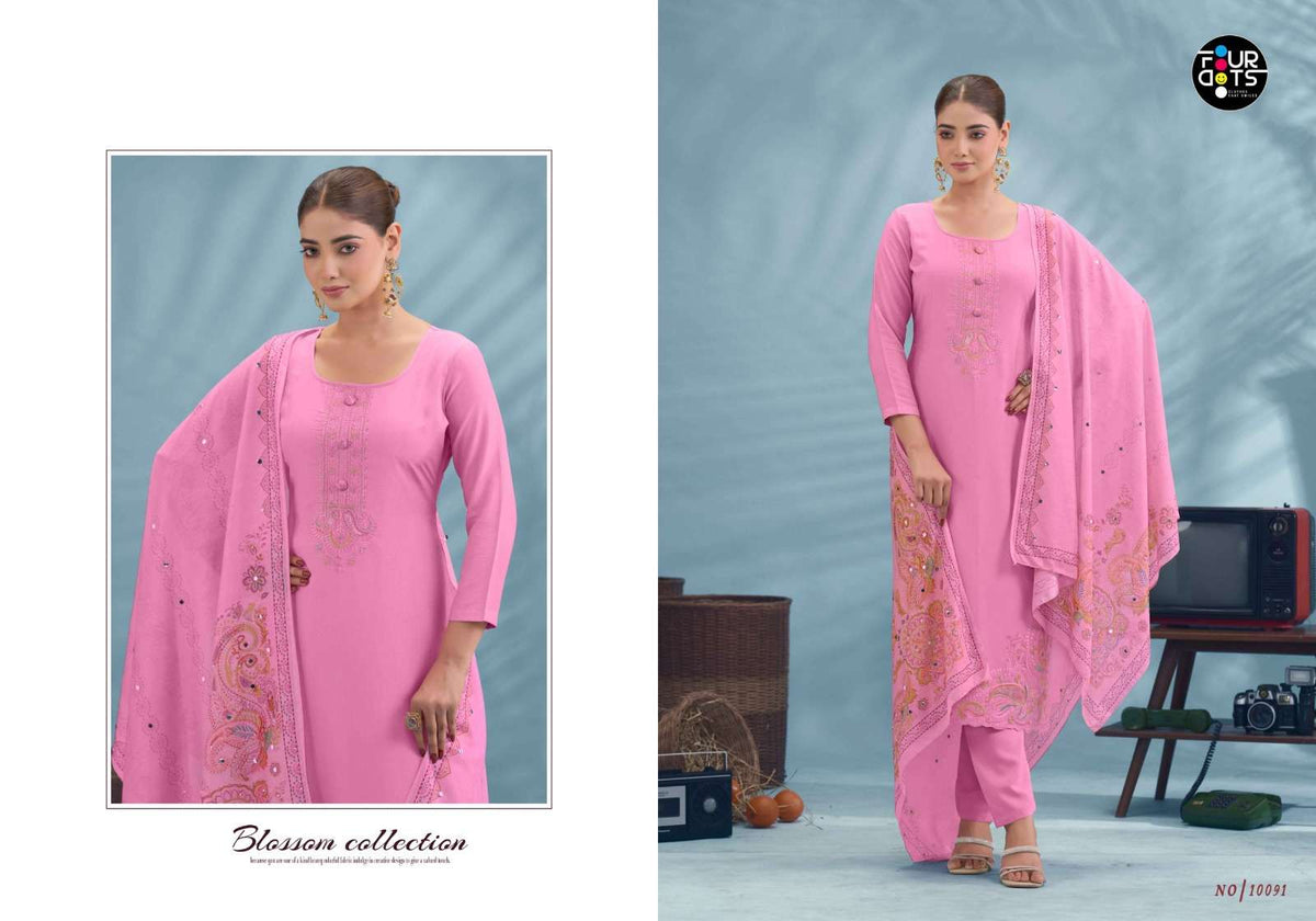 FOUR DOTS Riona Pure Muslin Dress Material - Amrah Wholesale