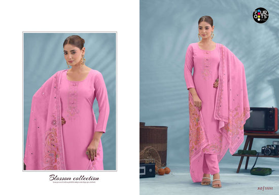 FOUR DOTS Riona Pure Muslin Dress Material - Amrah Wholesale