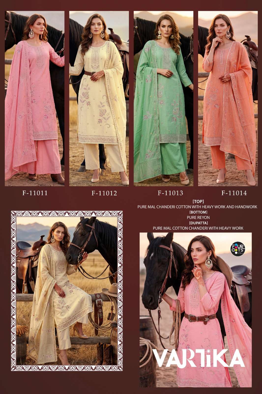Four Dots Vartika Mal Chanderi Cotton Dress Material - Amrah Wholesale