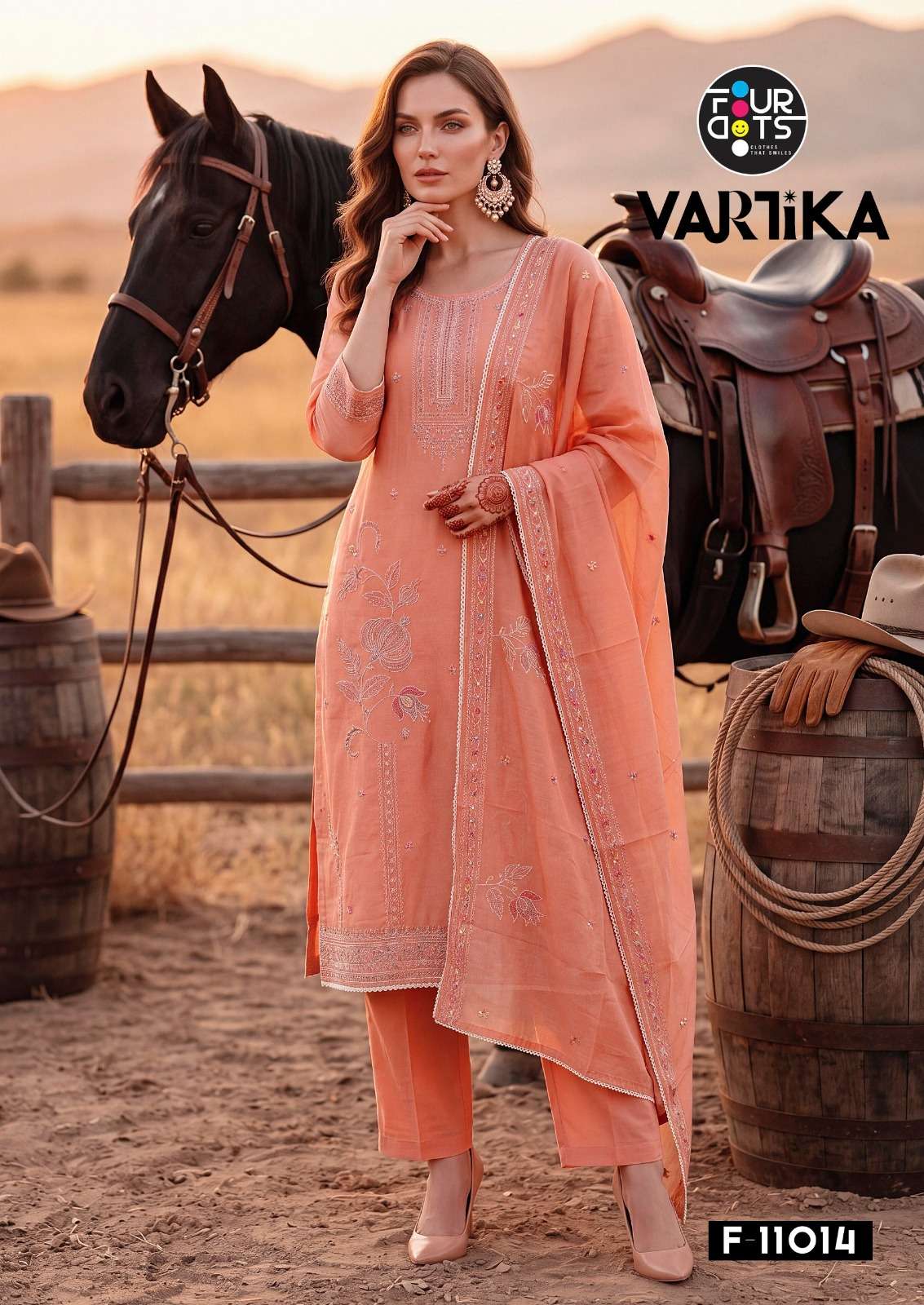 Four Dots Vartika Mal Chanderi Cotton Dress Material - Amrah Wholesale