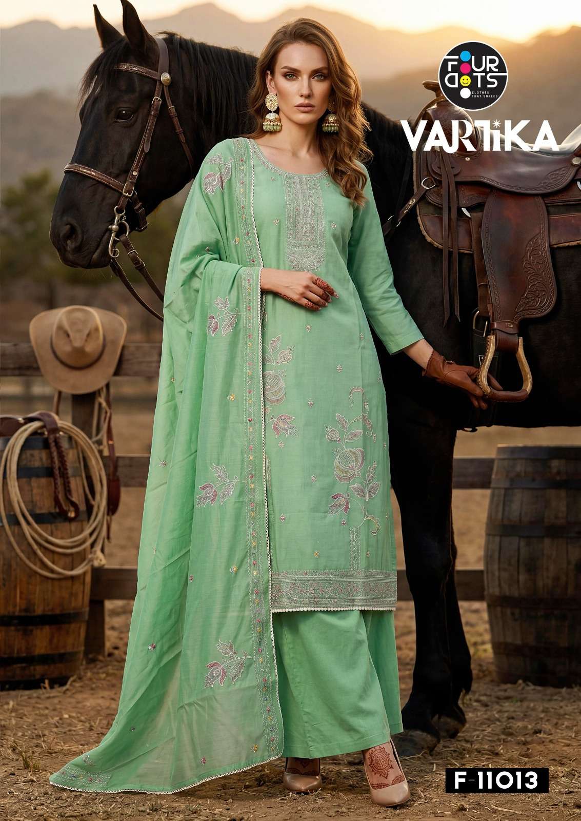 Four Dots Vartika Mal Chanderi Cotton Dress Material - Amrah Wholesale