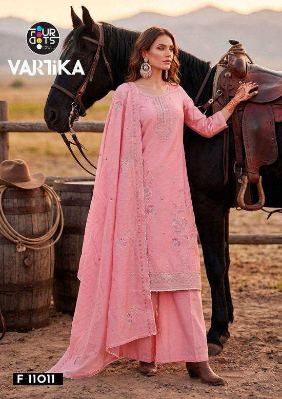 Four Dots Vartika Mal Chanderi Cotton Dress Material - Amrah Wholesale
