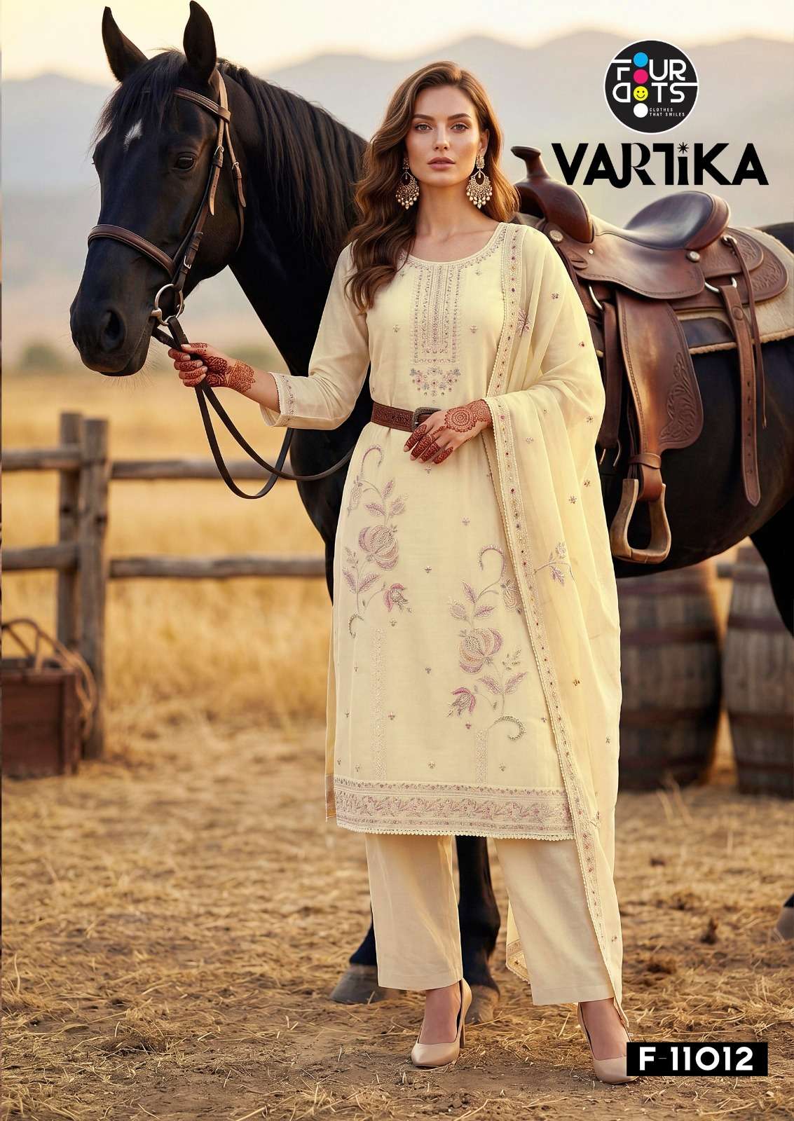 Four Dots Vartika Mal Chanderi Cotton Dress Material - Amrah Wholesale