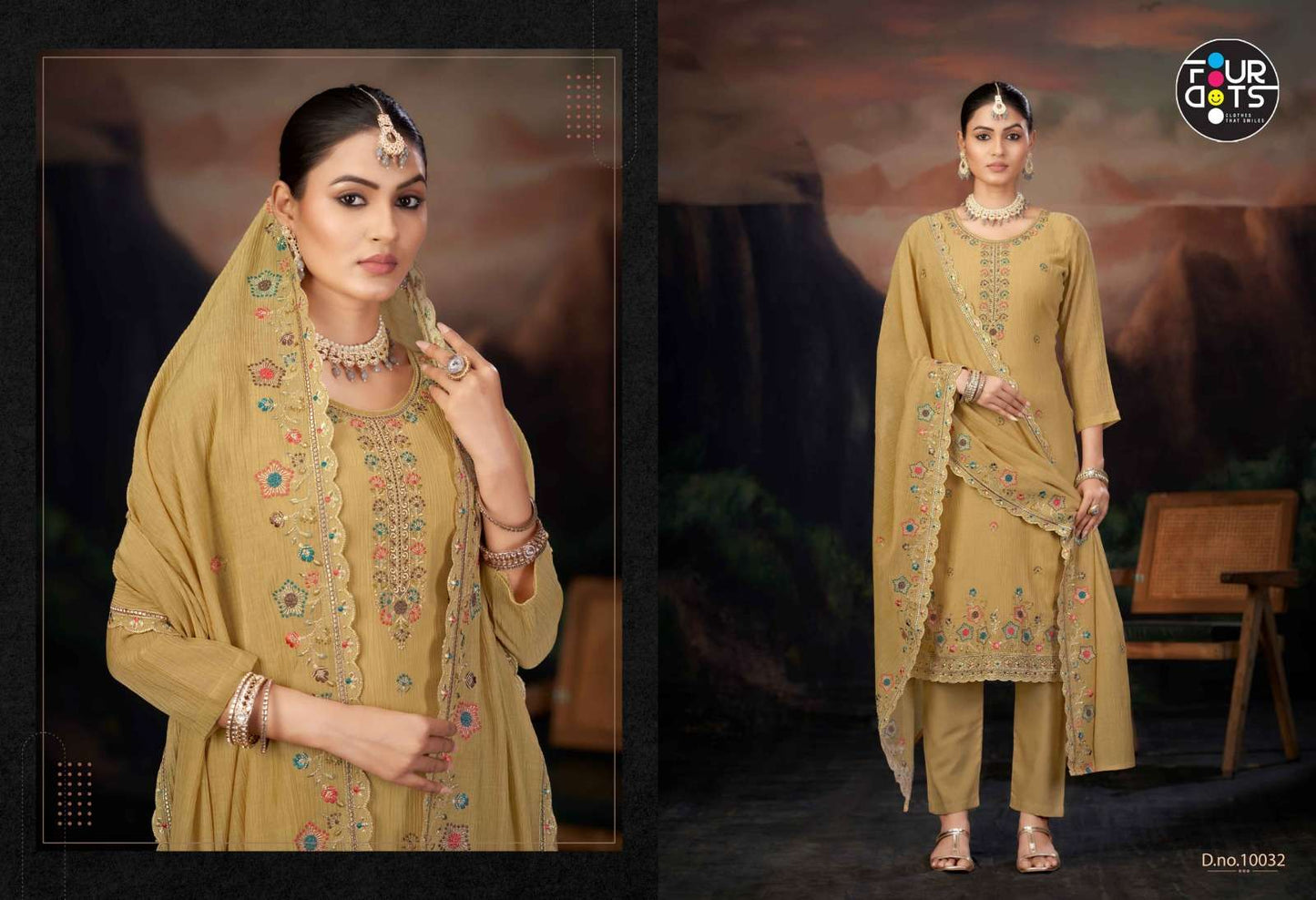 Fourdots Dwija Chiffon Dress Material - Amrah Wholesale