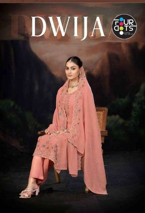 Fourdots Dwija Chiffon Dress Material - Amrah Wholesale