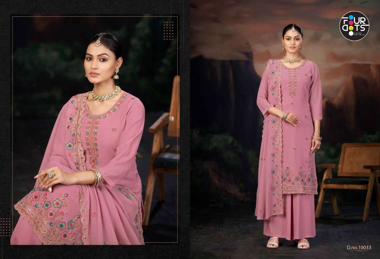 Fourdots Dwija Chiffon Dress Material - Amrah Wholesale