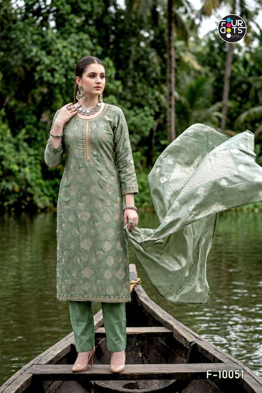 Fourdots Keeva Jacquard Silk Designer Dress Material