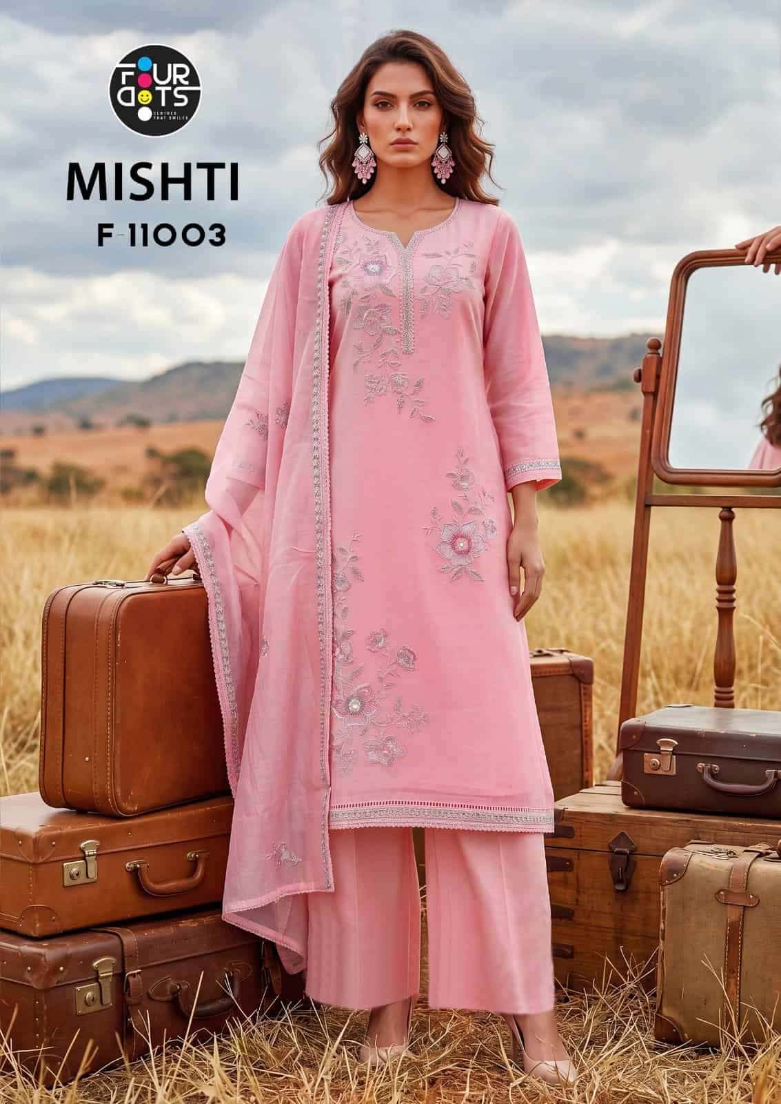 Fourdots Mishti Mal Chanderi Cotton Dress Material - Amrah Wholesale