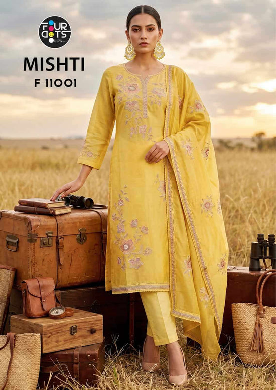 Fourdots Mishti Mal Chanderi Cotton Dress Material - Amrah Wholesale