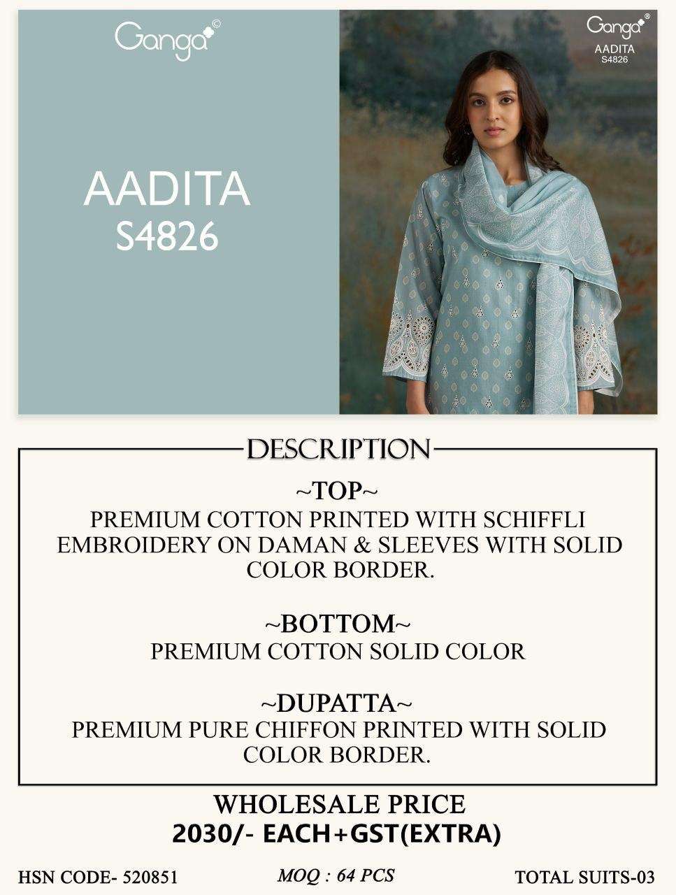 Ganga Fashion Aadita 4826 Premium Cotton Dress Material